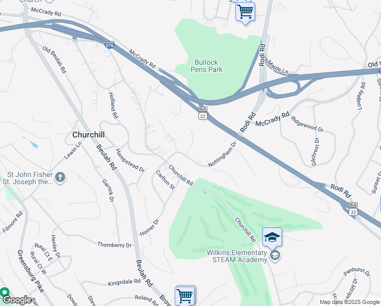 map of restaurants, bars, coffee shops, grocery stores, and more near 85 Locksley Drive in Pittsburgh
