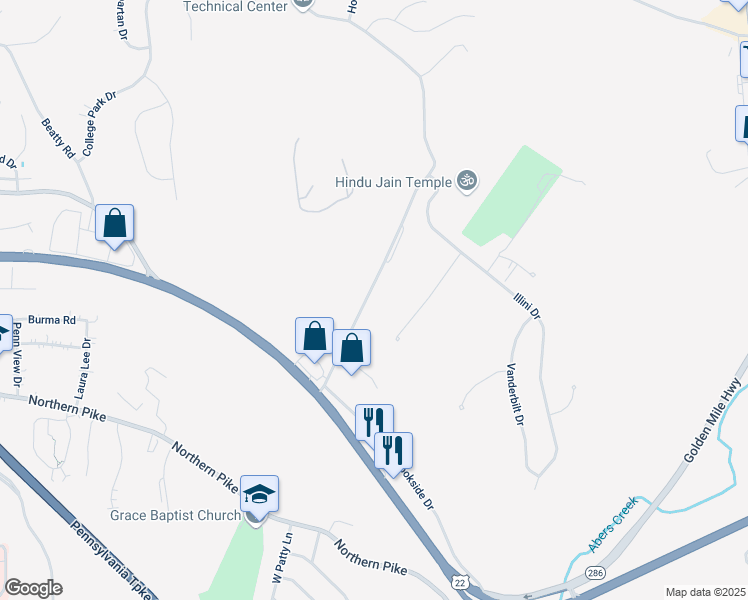 map of restaurants, bars, coffee shops, grocery stores, and more near 240 Elliott Road in Monroeville