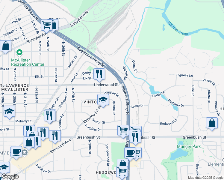 map of restaurants, bars, coffee shops, grocery stores, and more near 3114 Longlois Drive in Lafayette