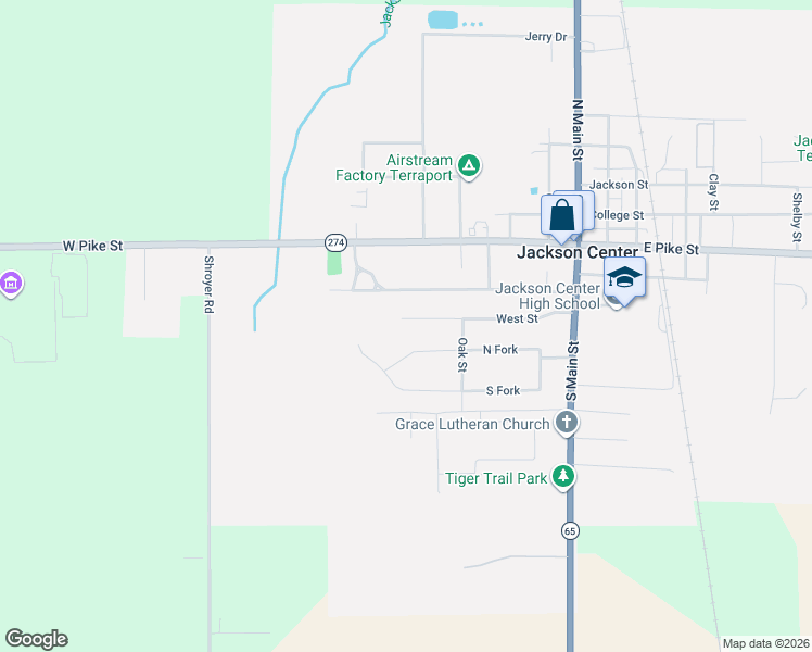 map of restaurants, bars, coffee shops, grocery stores, and more near 213-215 North Fork Drive in Jackson Center