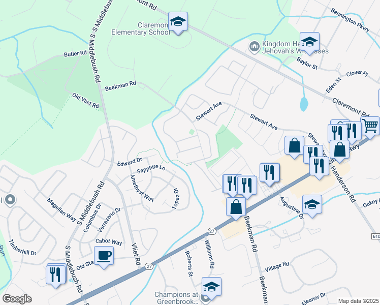 map of restaurants, bars, coffee shops, grocery stores, and more near 211 Rachel Court in Franklin Township
