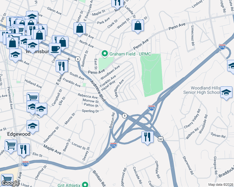 map of restaurants, bars, coffee shops, grocery stores, and more near 530 Midland Street in Pittsburgh