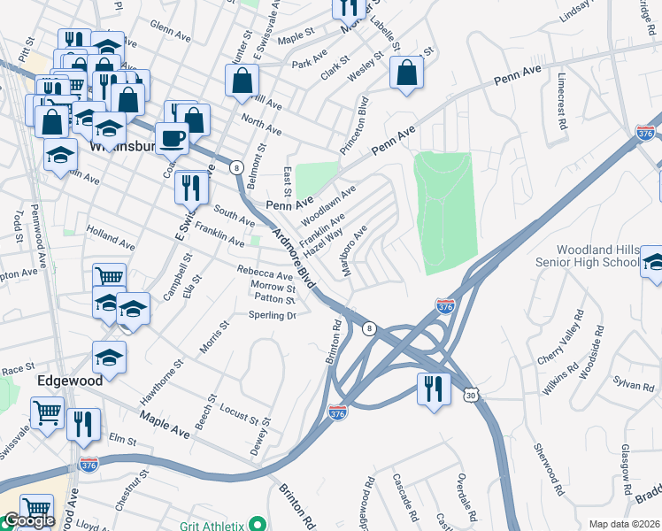 map of restaurants, bars, coffee shops, grocery stores, and more near 530 Midland Street in Pittsburgh