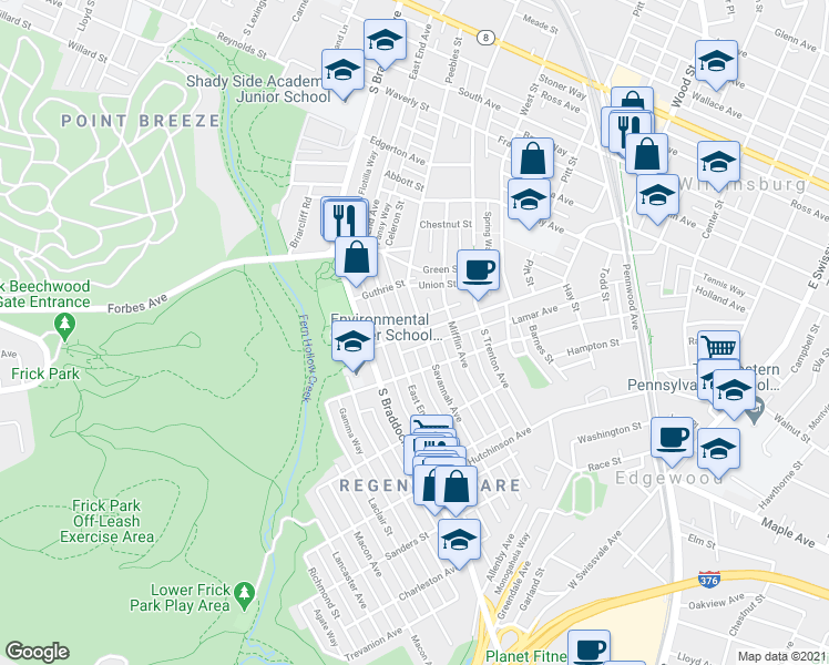 map of restaurants, bars, coffee shops, grocery stores, and more near 114 Biddle Ave in Pittsburgh