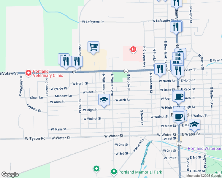 map of restaurants, bars, coffee shops, grocery stores, and more near 601-799 W Race St in Portland