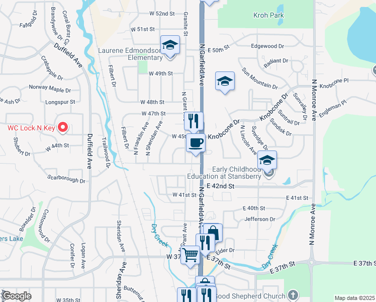 map of restaurants, bars, coffee shops, grocery stores, and more near 4384 Grant Avenue in Loveland