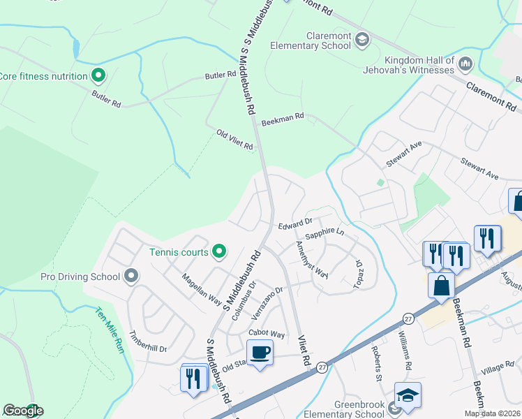 map of restaurants, bars, coffee shops, grocery stores, and more near 52 Gregory Lane in Franklin Township