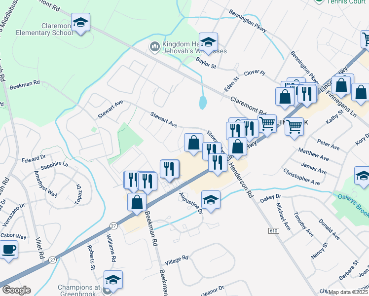 map of restaurants, bars, coffee shops, grocery stores, and more near 82 Fisher Drive in Franklin Township