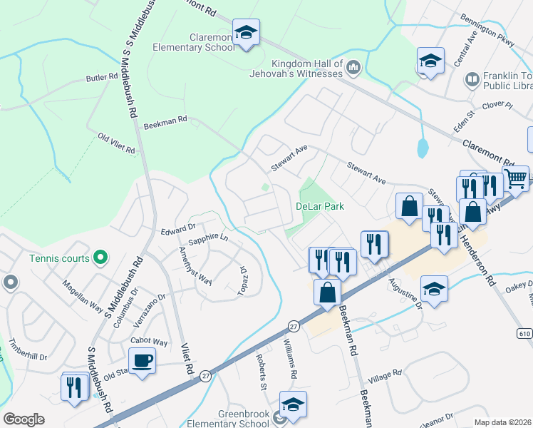 map of restaurants, bars, coffee shops, grocery stores, and more near 211 Rachel Court in Franklin Township