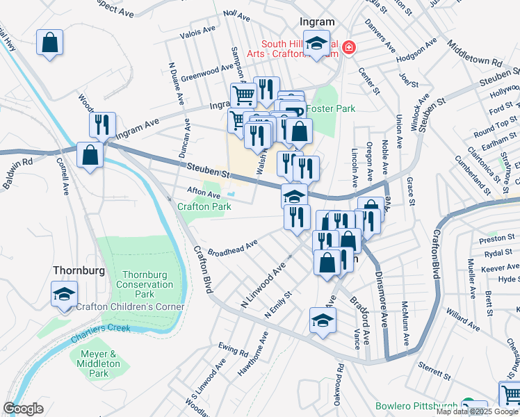 map of restaurants, bars, coffee shops, grocery stores, and more near 54 Belvidere Street in Pittsburgh