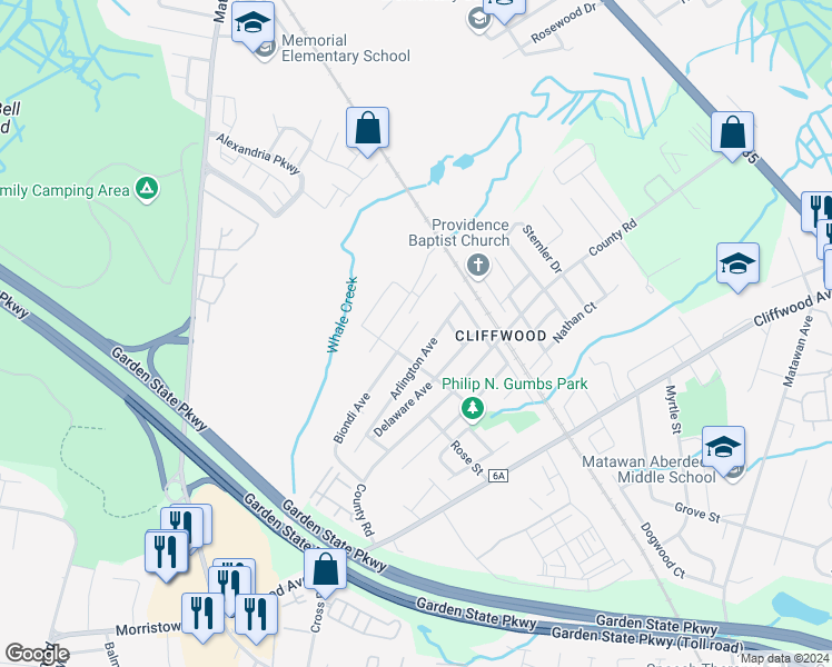 map of restaurants, bars, coffee shops, grocery stores, and more near 14 Biondi Avenue in Middlesex County