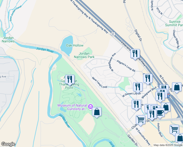 map of restaurants, bars, coffee shops, grocery stores, and more near 4052 New Land Loop in Lehi