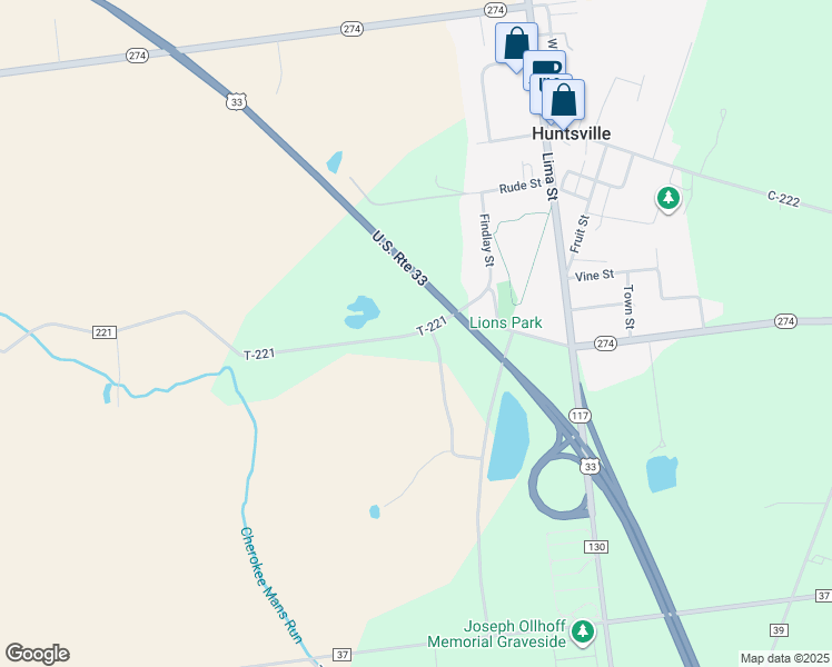 map of restaurants, bars, coffee shops, grocery stores, and more near 4021 T-221 in Huntsville