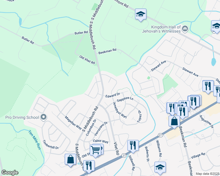 map of restaurants, bars, coffee shops, grocery stores, and more near 130 Amethyst Way in Franklin Township