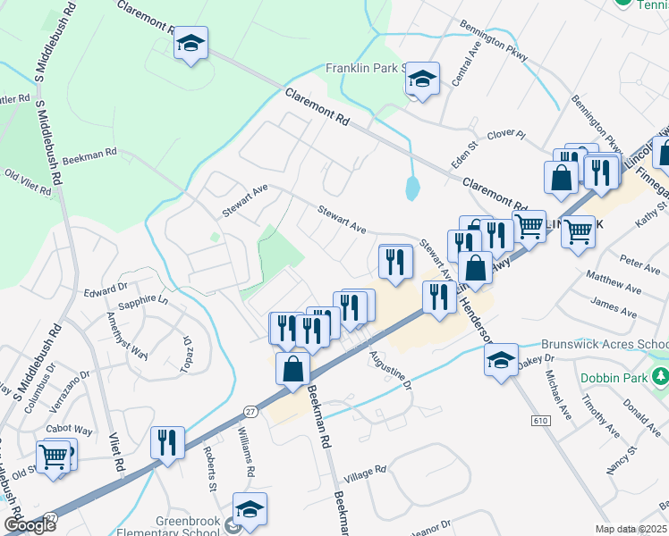 map of restaurants, bars, coffee shops, grocery stores, and more near 60 Daniel Drive in Franklin Township