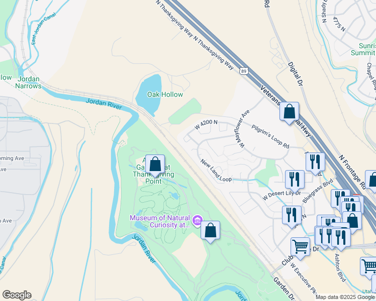 map of restaurants, bars, coffee shops, grocery stores, and more near 4063 New Land Loop in Lehi
