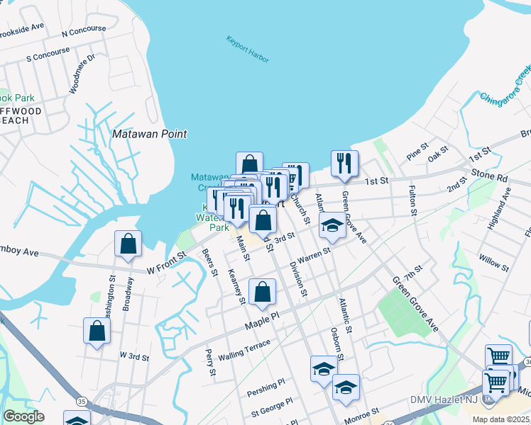 map of restaurants, bars, coffee shops, grocery stores, and more near in Keyport