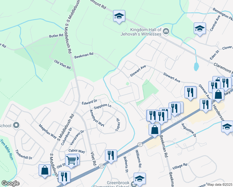 map of restaurants, bars, coffee shops, grocery stores, and more near 88 Lindsey Court in Franklin Township