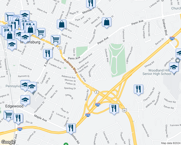 map of restaurants, bars, coffee shops, grocery stores, and more near 530 Midland Street in Pittsburgh