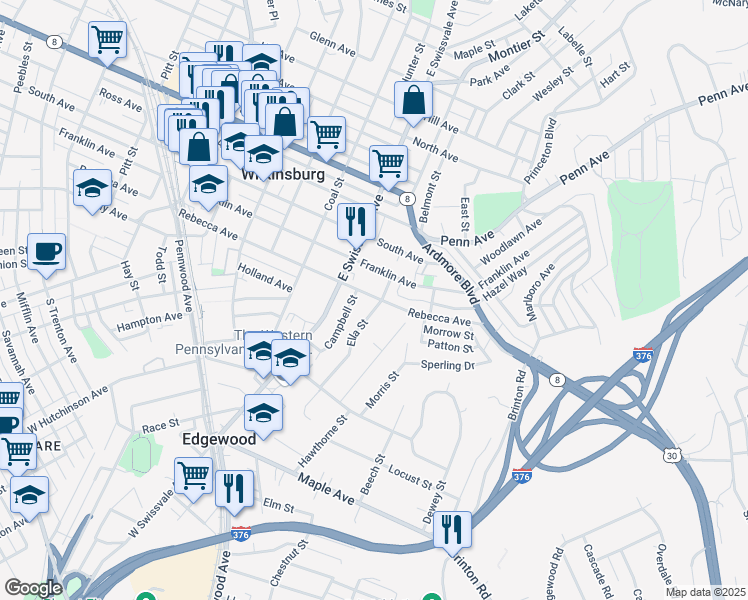 map of restaurants, bars, coffee shops, grocery stores, and more near 486 Ella Street in Pittsburgh