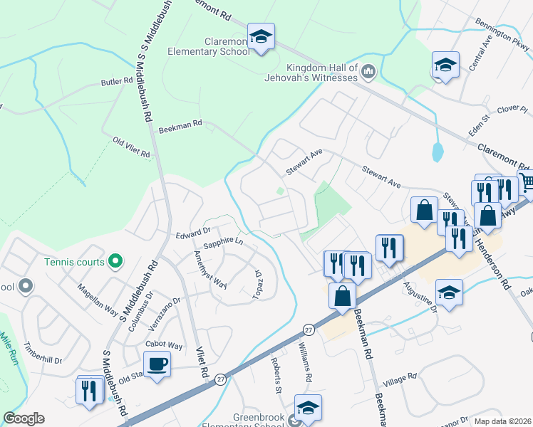 map of restaurants, bars, coffee shops, grocery stores, and more near 211 Rachel Court in Franklin Township