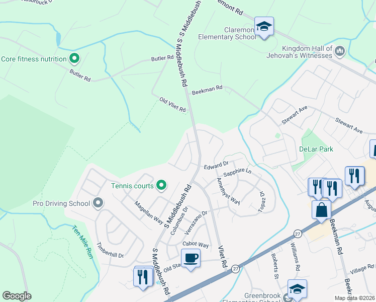 map of restaurants, bars, coffee shops, grocery stores, and more near 52 Gregory Lane in Franklin Township