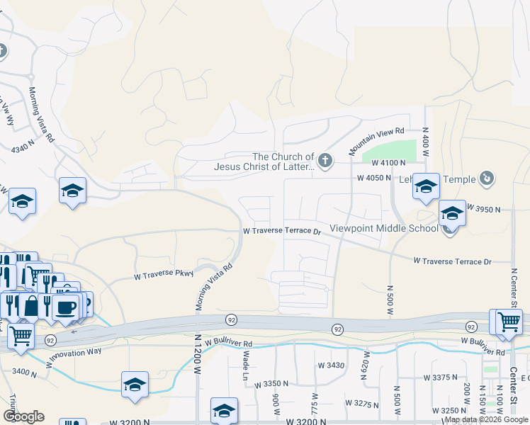 map of restaurants, bars, coffee shops, grocery stores, and more near 951 Shadow Brook Ln in Lehi