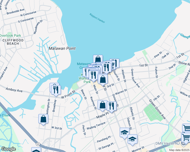 map of restaurants, bars, coffee shops, grocery stores, and more near 42 West Front Street in Keyport