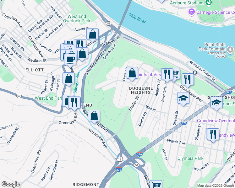 map of restaurants, bars, coffee shops, grocery stores, and more near 370 Fingal Street in Pittsburgh