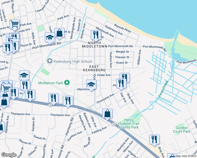map of restaurants, bars, coffee shops, grocery stores, and more near 767 Monmouth Parkway in Middletown