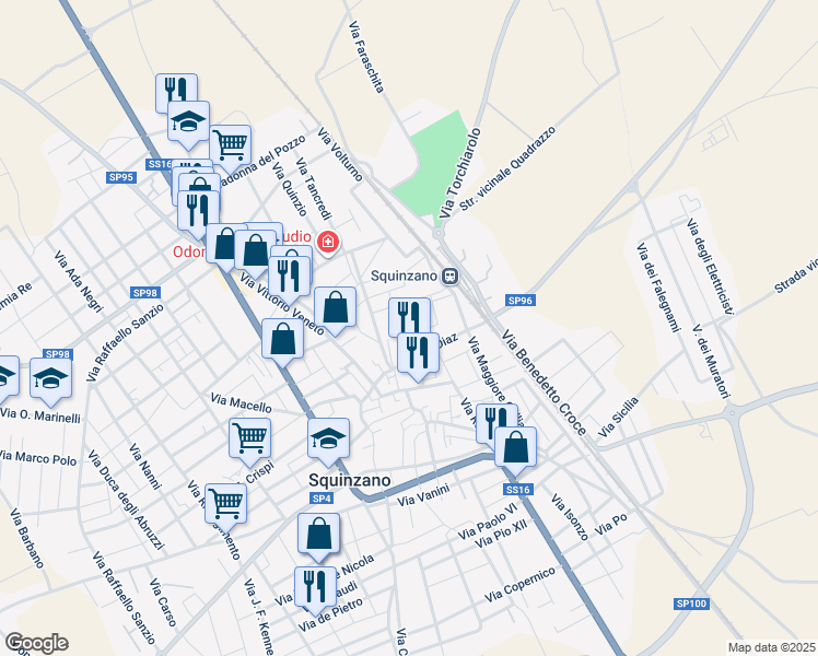 map of restaurants, bars, coffee shops, grocery stores, and more near 133 Via Armando Diaz in Squinzano