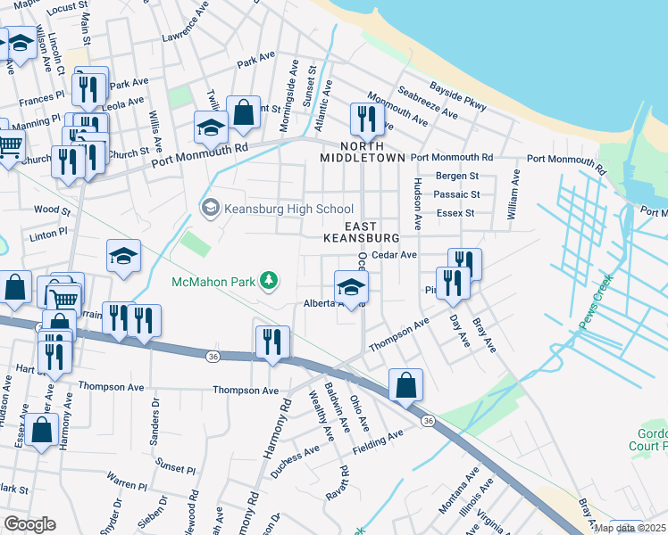 map of restaurants, bars, coffee shops, grocery stores, and more near 40 Taylor Avenue in North Middletown
