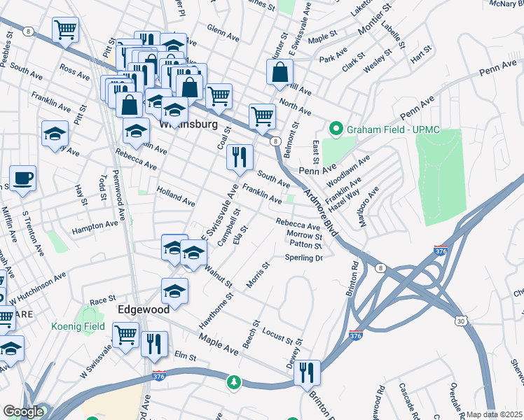 map of restaurants, bars, coffee shops, grocery stores, and more near 486 Ella Street in Pittsburgh