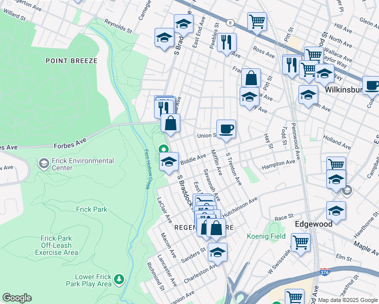 map of restaurants, bars, coffee shops, grocery stores, and more near 745 South Braddock Avenue in Pittsburgh