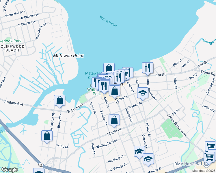 map of restaurants, bars, coffee shops, grocery stores, and more near in Keyport