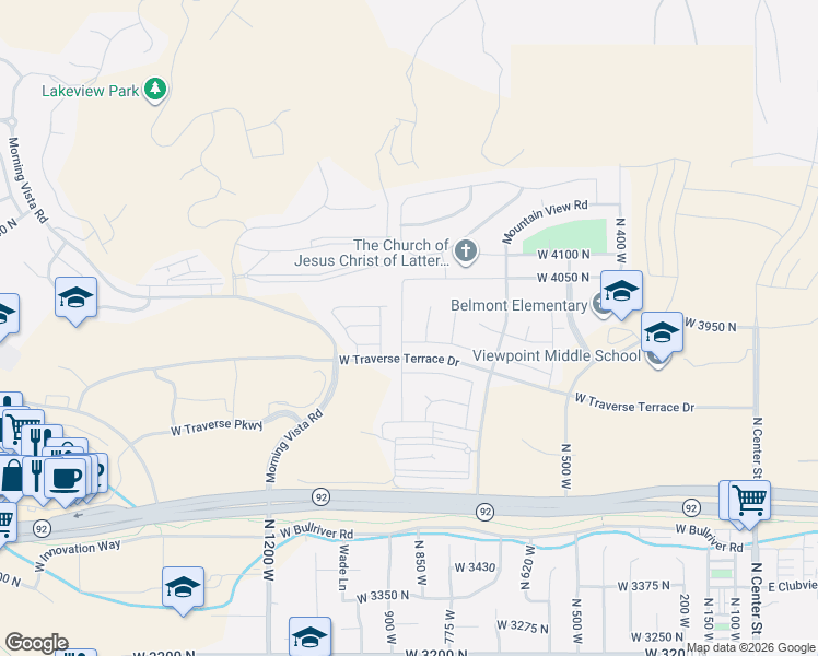 map of restaurants, bars, coffee shops, grocery stores, and more near 3942 North 900 West in Highland