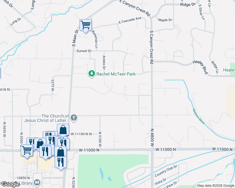 map of restaurants, bars, coffee shops, grocery stores, and more near 11343 North Avondale Lane in Highland