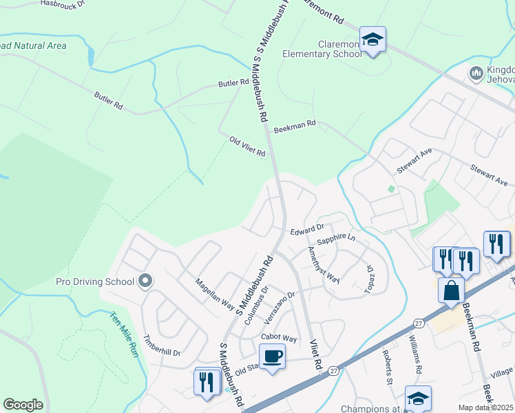 map of restaurants, bars, coffee shops, grocery stores, and more near 21 Gregory Lane in Franklin Township