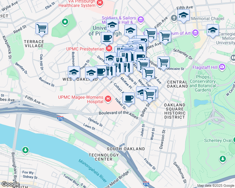 map of restaurants, bars, coffee shops, grocery stores, and more near 211 Coltart Avenue in Pittsburgh