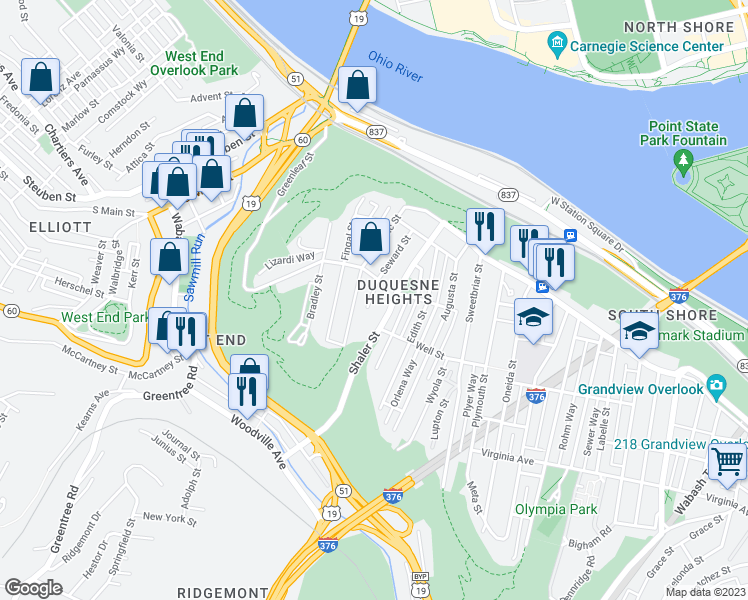 map of restaurants, bars, coffee shops, grocery stores, and more near 321 Seward Street in Pittsburgh