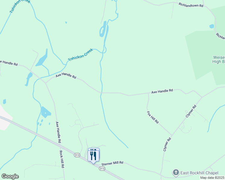map of restaurants, bars, coffee shops, grocery stores, and more near 4448 Axe Handle Road in Quakertown