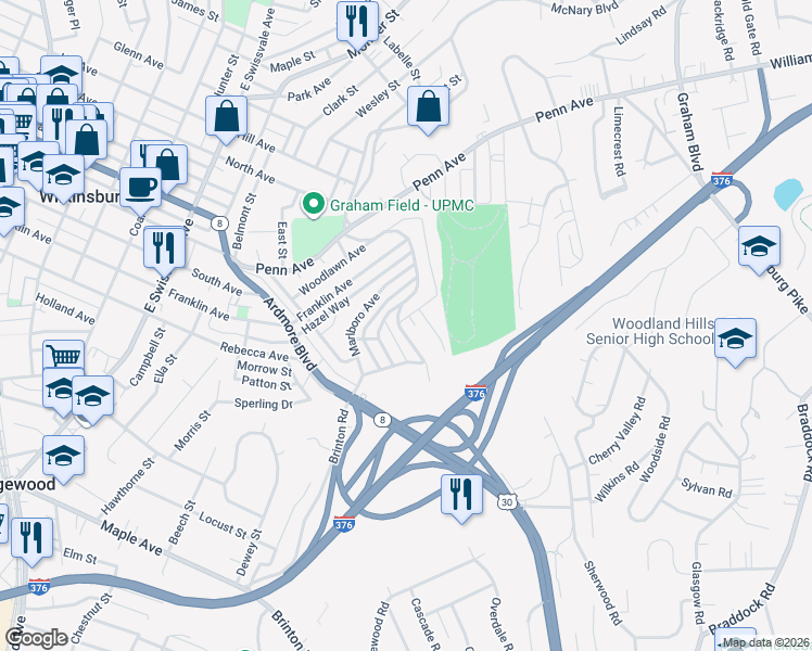 map of restaurants, bars, coffee shops, grocery stores, and more near 624 Princeton Boulevard in Pittsburgh