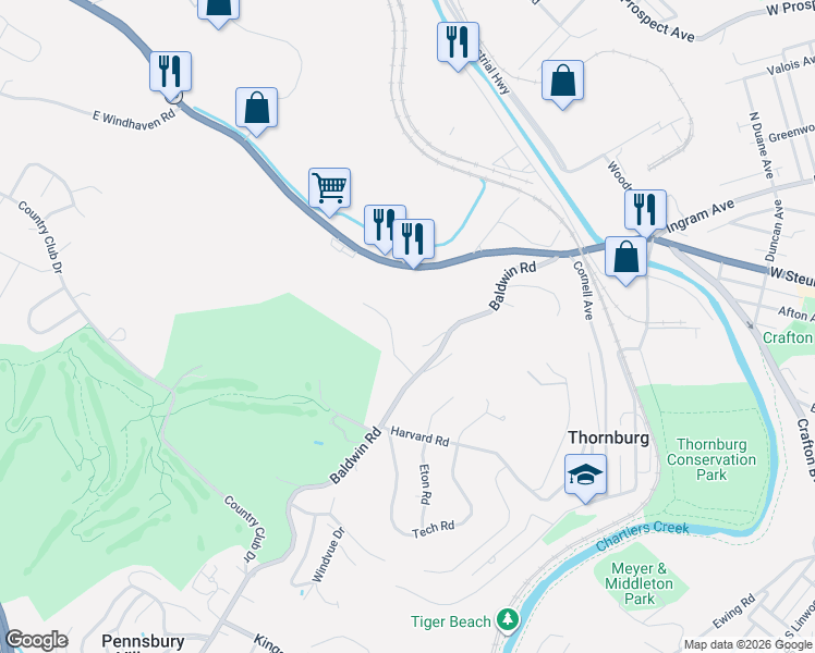 map of restaurants, bars, coffee shops, grocery stores, and more near 4227 Steubenville Pike in Pittsburgh