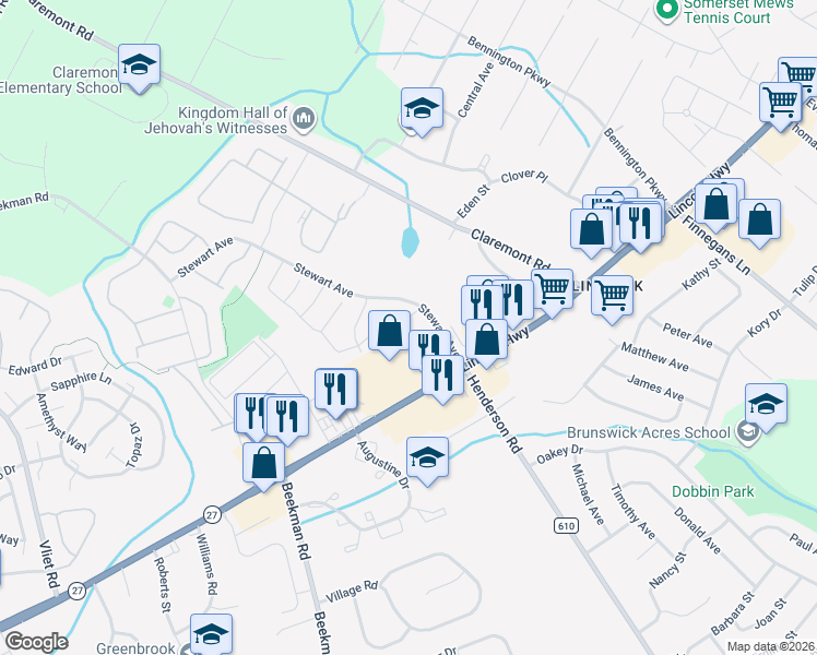 map of restaurants, bars, coffee shops, grocery stores, and more near 24 Fisher Drive in Franklin Township