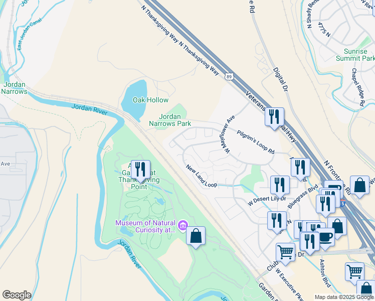 map of restaurants, bars, coffee shops, grocery stores, and more near 4090 New Land Loop in Lehi