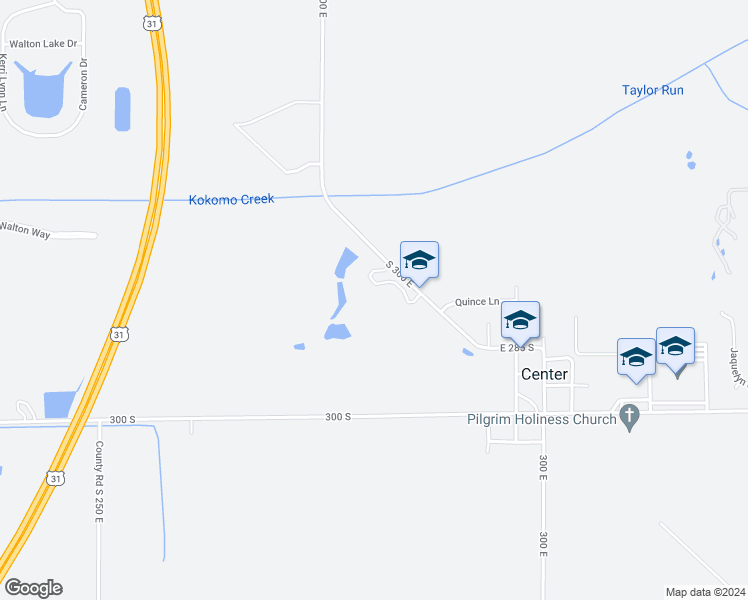 map of restaurants, bars, coffee shops, grocery stores, and more near 300 East 261 South in Kokomo