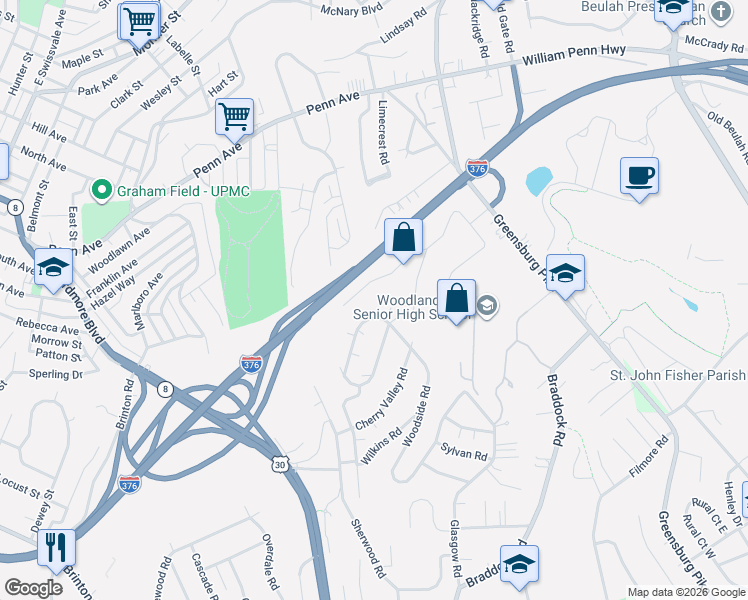 map of restaurants, bars, coffee shops, grocery stores, and more near 2277 Elmhill Road in Pittsburgh