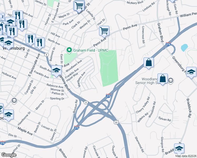 map of restaurants, bars, coffee shops, grocery stores, and more near 1510 Florida Avenue in Pittsburgh