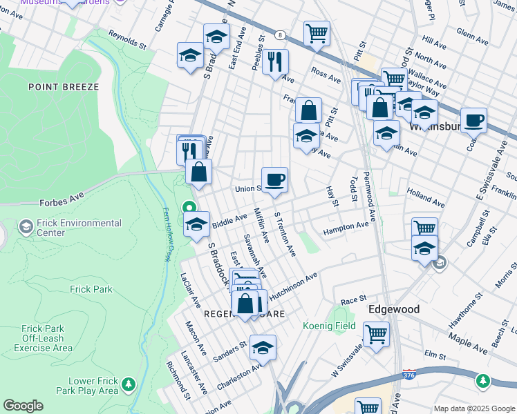 map of restaurants, bars, coffee shops, grocery stores, and more near 234 Union Street in Pittsburgh