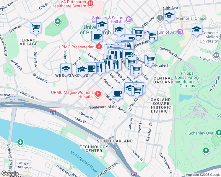 map of restaurants, bars, coffee shops, grocery stores, and more near 211 Coltart Avenue in Pittsburgh